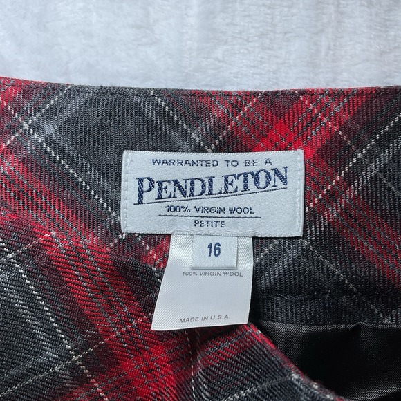 Vtg Pendleton Plaid 100 % Virgin Wool Mini Skirt 16‎ Petite Lined Red Gray Plaid - Picture 5 of 9